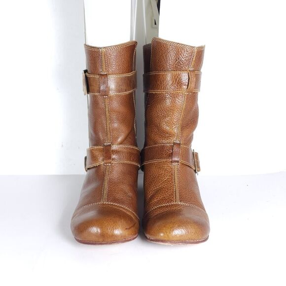 Gee WaWa Women's US 6 Brown Leather Buckle Straps Ankle Moto Biker Booties - Picture 3 of 16